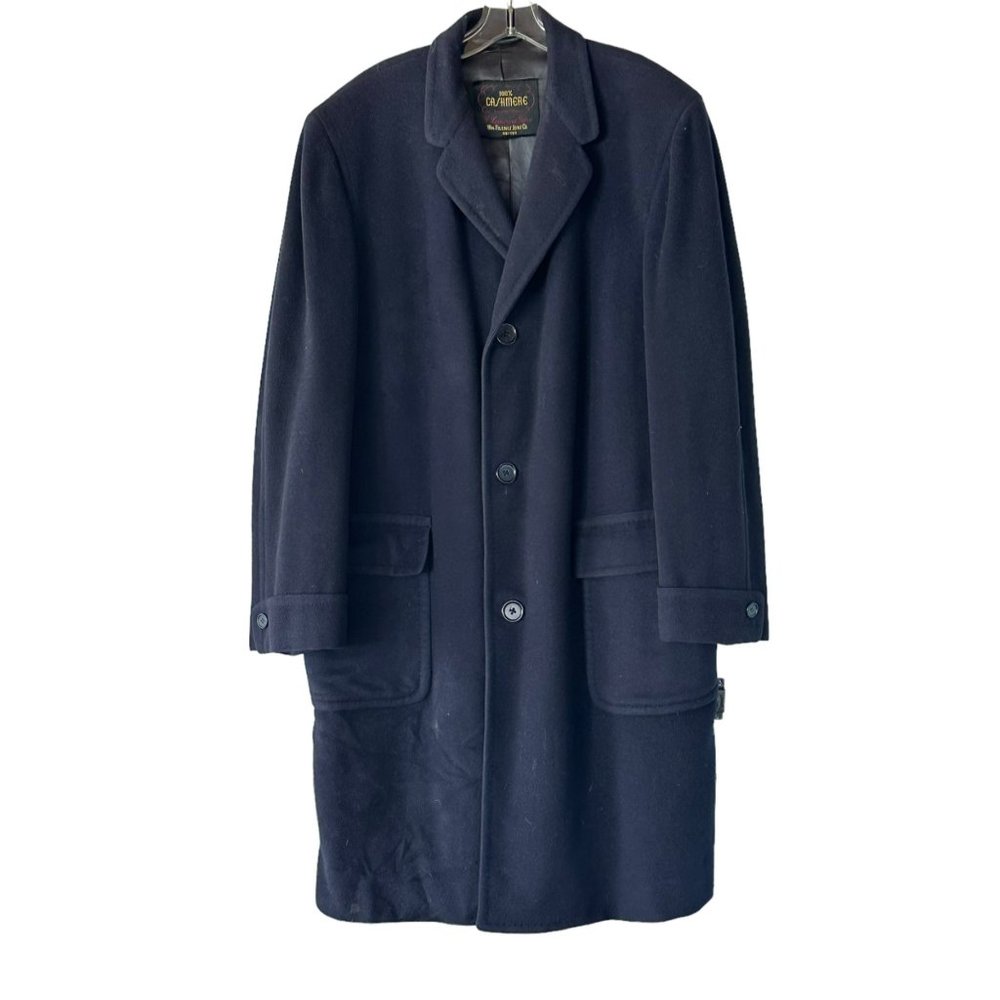 Vintage 50s Filene's Cashmere Top Coat Large Navy Blue Overcoat Hand Tailored